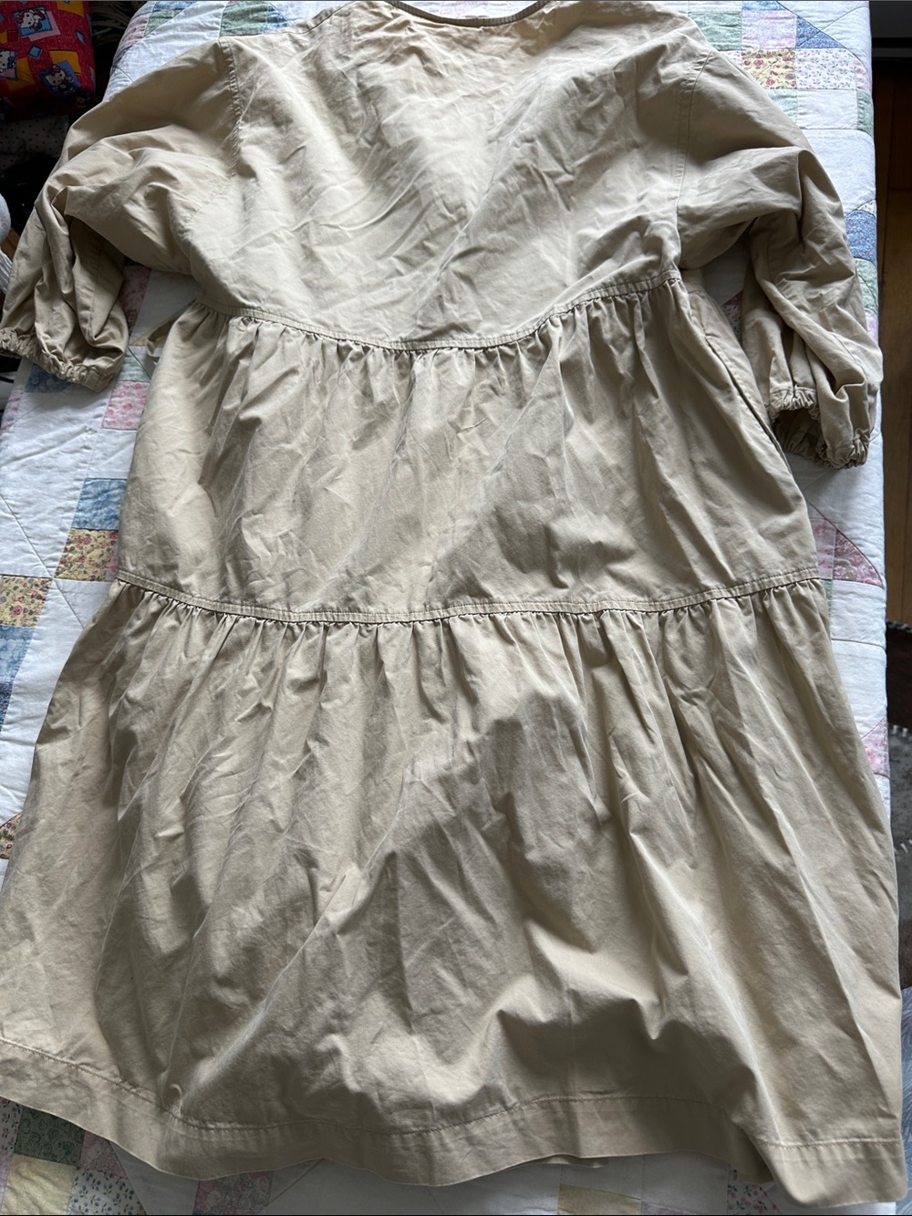X—COS Beige Tie-Waist Midi Dress with Subtle Puff Sleeve Size M-L - Picture 9 of 16